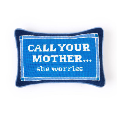 Call Your Mother Needlepoint Throw Pillow 12 x 8 Inch Cotton Polyester