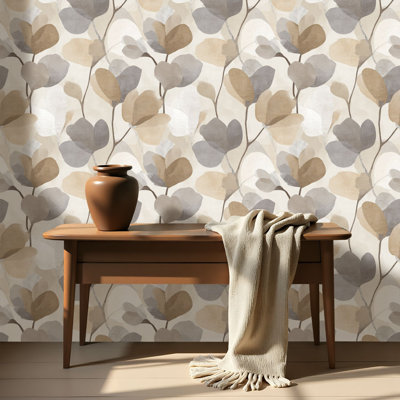 Papier peint auto-adhésif à motif de feuilles de campagne, imprimé floral, sauge, crème, neutre, adhésif et amovible 17,7 po x 118 po (45 x 300 cm)