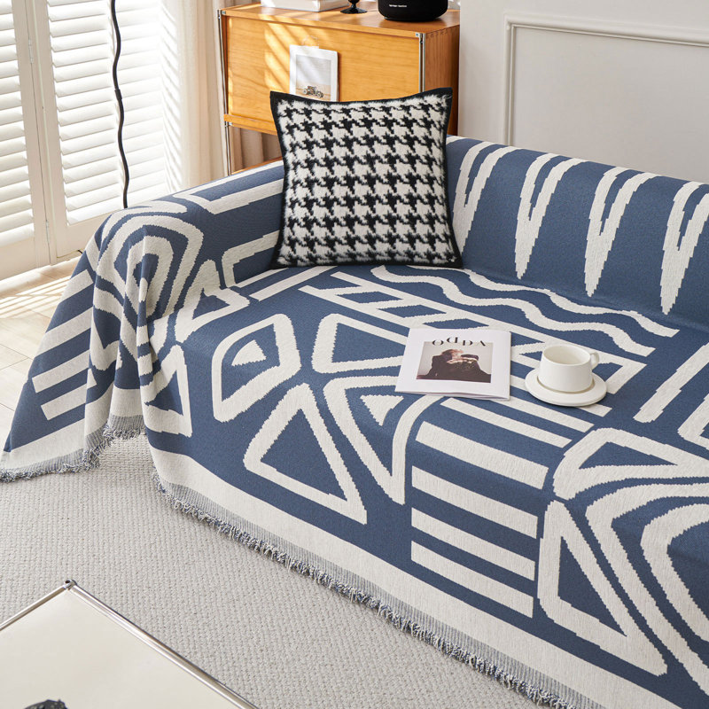 Housse pour canapé modulaire Boho Chenille, H 71 po x l 150 po x P 0,1 po, Bleu