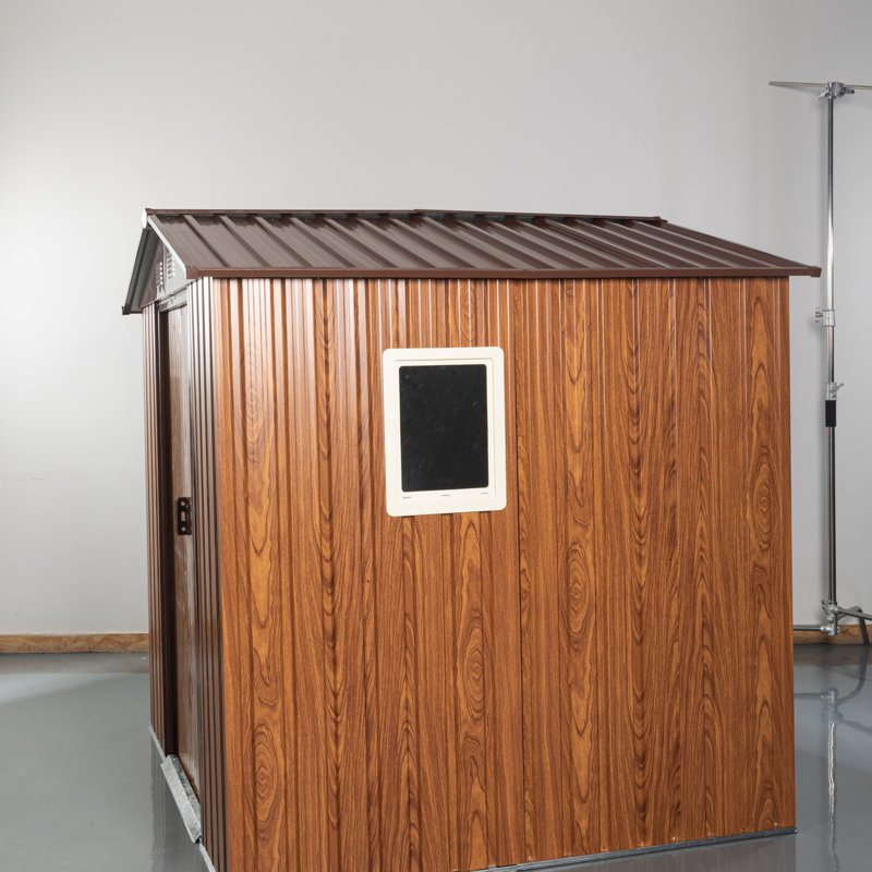 Outdoor Metal Storage Shed With Window And Metal Foundation For Backyard, Patio, Lawn, 72.31" H x 72.56" W x 63.83" D, Coffee