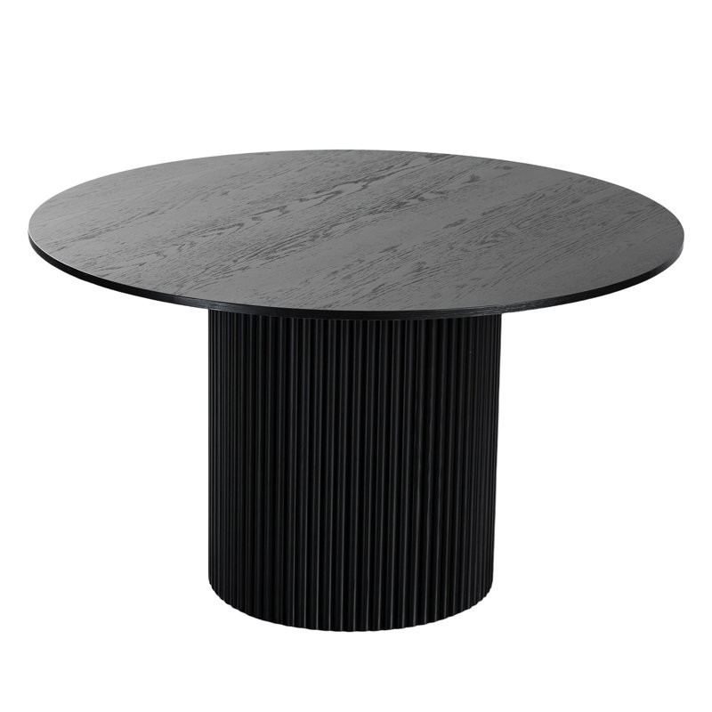 Solid Wood Dining Table Round Pedestal Kitchen Table, Black, 30" H x 46" L x 46" W