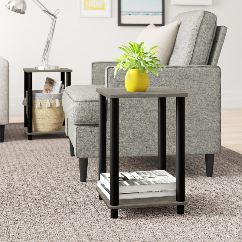 Ensemble de tables de bout avec rangement Yreka, Gris chêne français, Noir