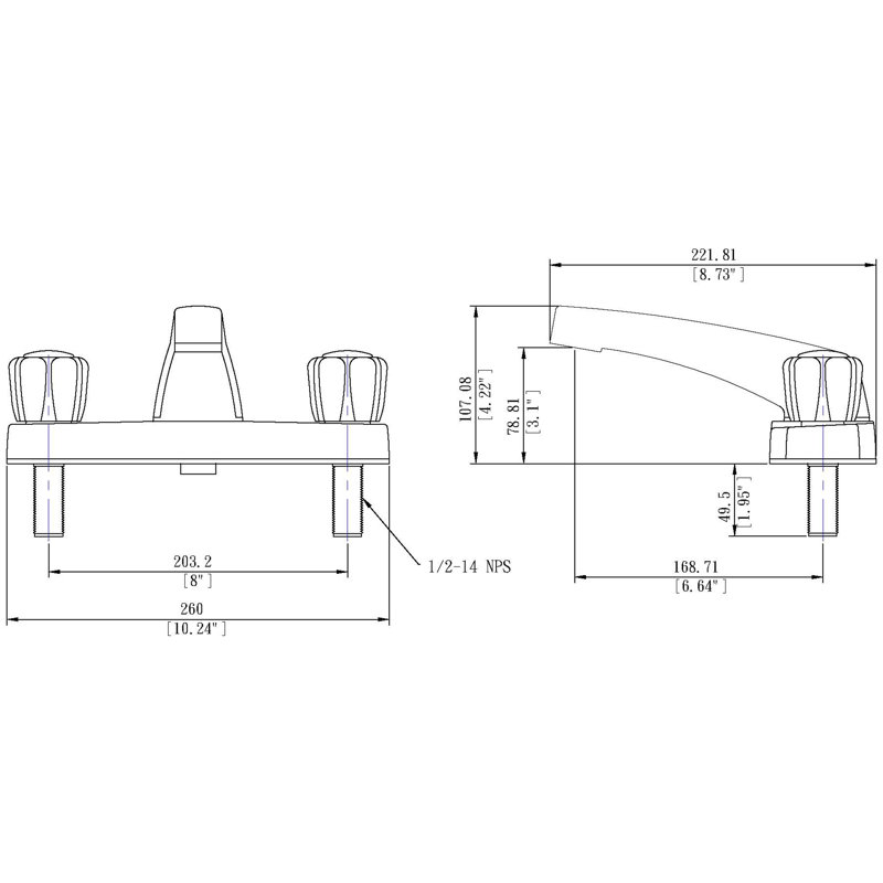Mobile Home Two Handle Deck Mount Garden Tub Filler