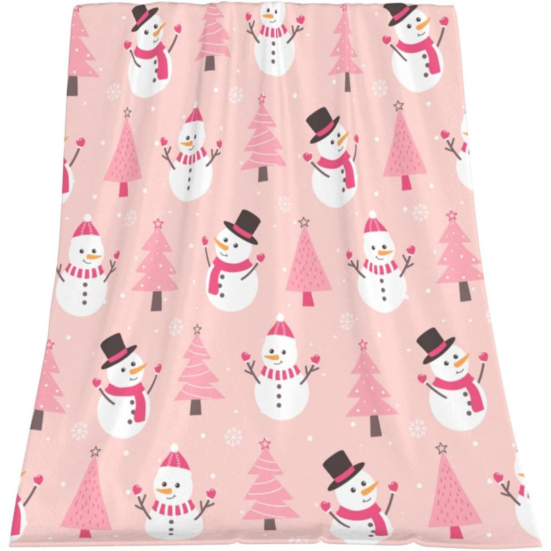 Jeté mignon de Noël en forme de bonhomme de neige rose pour lit de canapé, 50 x 60 po