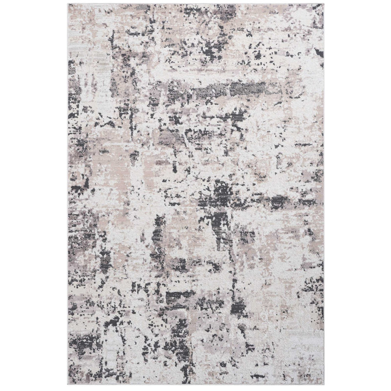 Tapis 6 x 9 de couleur crème / brun abstrait, sans perte de teinture et transformant le salon, la chambre à coucher, la salle à manger et le bureau
