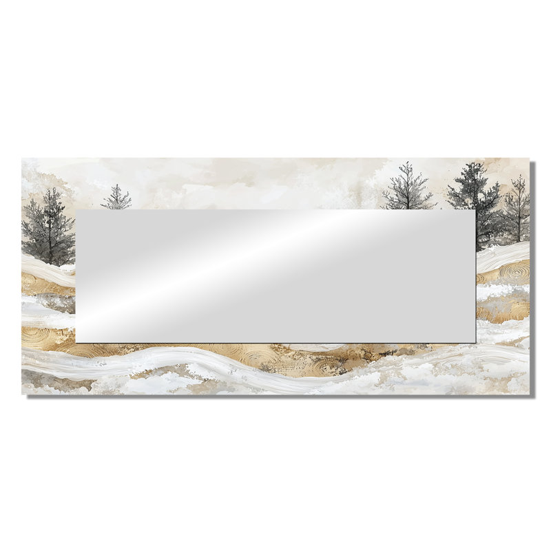 Mouton doré marbré dans un paysage d'hiver à la ferme I - Art mural miroir animaux - imprimé sur métal, 28 po x 60 po