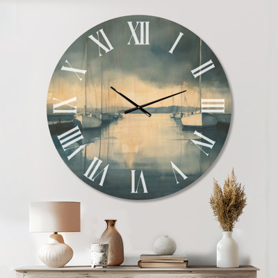 Sailboats At Golden Hour - Nautical Large Wall Clock, Printed on Wood