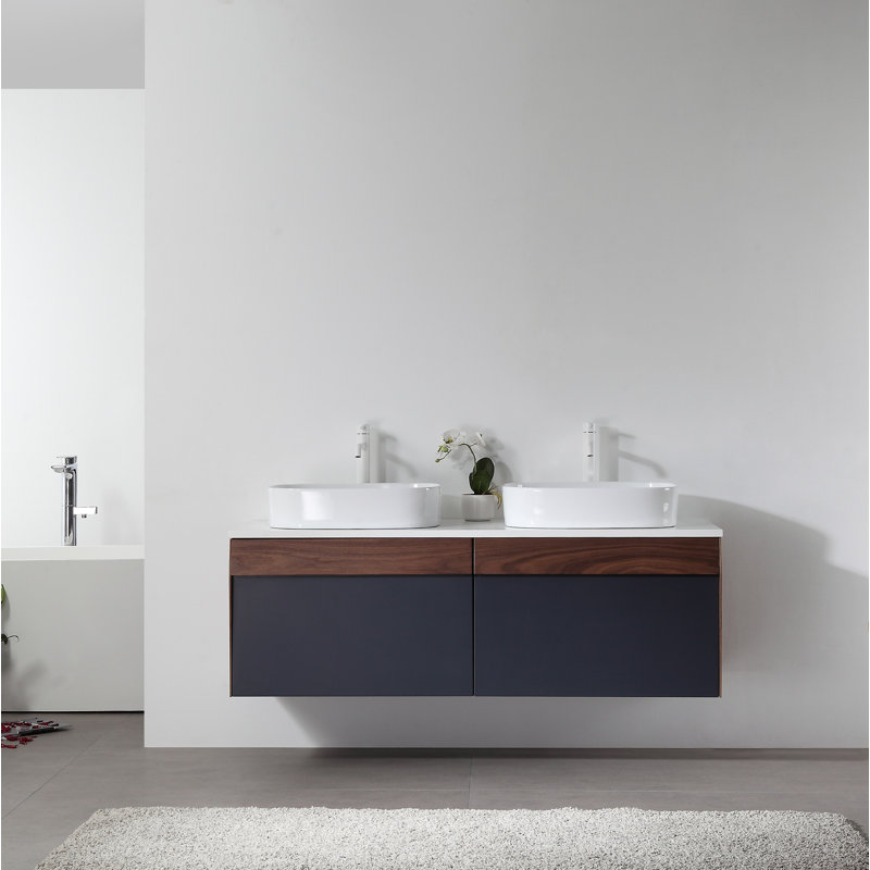 Meuble-lavabo double 55 po Lynwood, Brun clair / bleu foncé