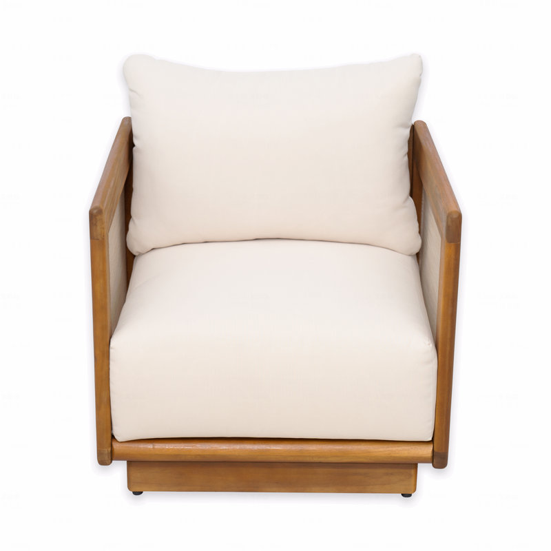 Fauteuil club d'extérieur, bois d'acacia et PVC-coated polyester