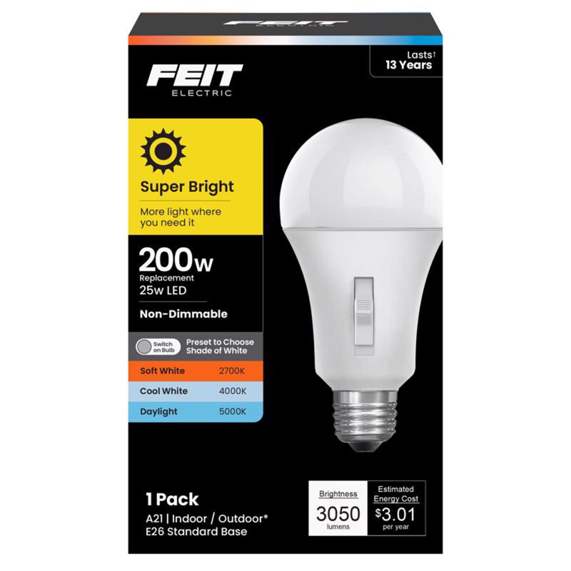 Ampoule à DEL Feit A21 E26 (moyenne) blanche de 200 watts, équivalente, 1 paquet