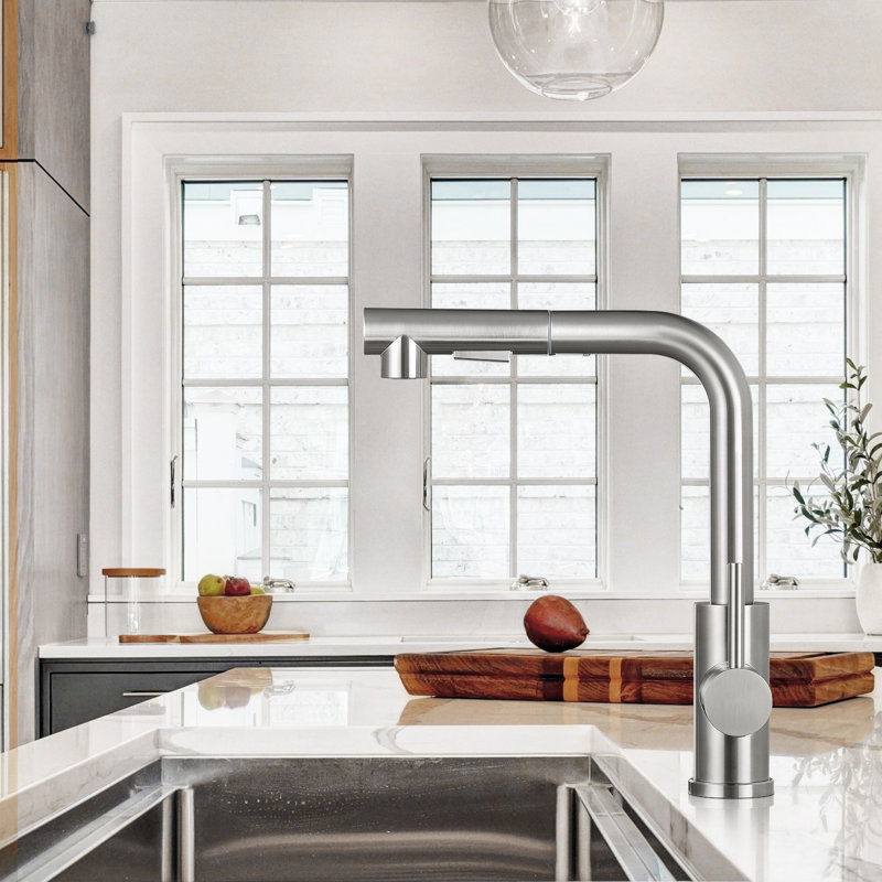 Robinet de cuisine en nickel brossé avec douchette extractible HGN