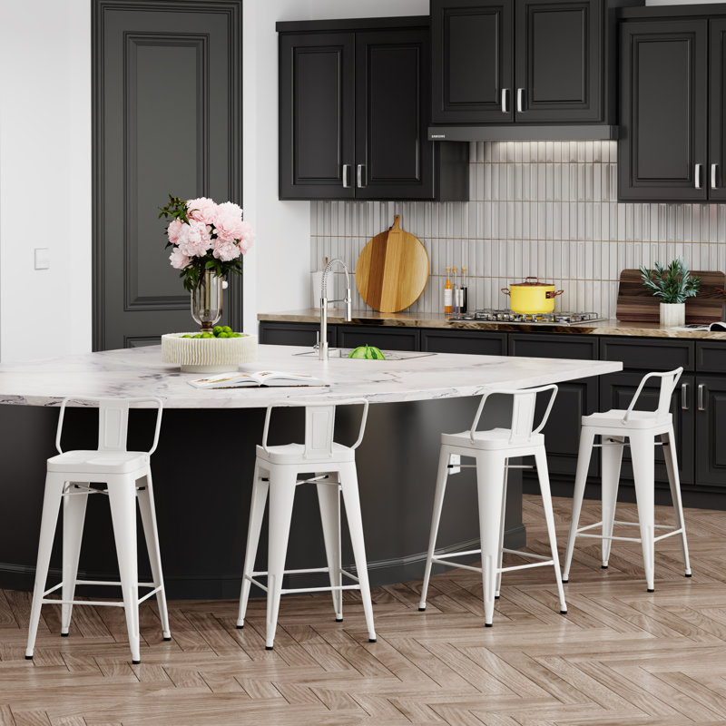 Crosland Counter Stool with Metal Frame, Counter Stool (26" Seat Height), White