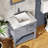 30" Gray Bathroom Vanity With Hinges And Mirror - Shatter, Oil Proof, Stain- Dark Blue Chic Bronze Handle Special Sheet Coating, Tranquility Like Sea