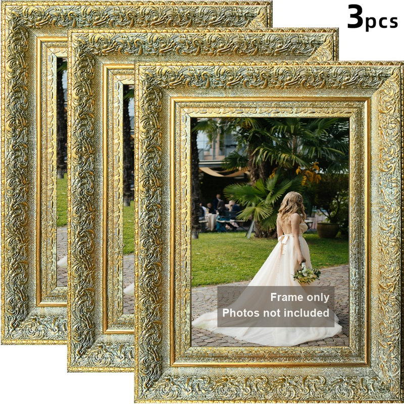 Cadre 3 pièces classique antique doré pour photos et tablettes de chambre 8 po x 10 po