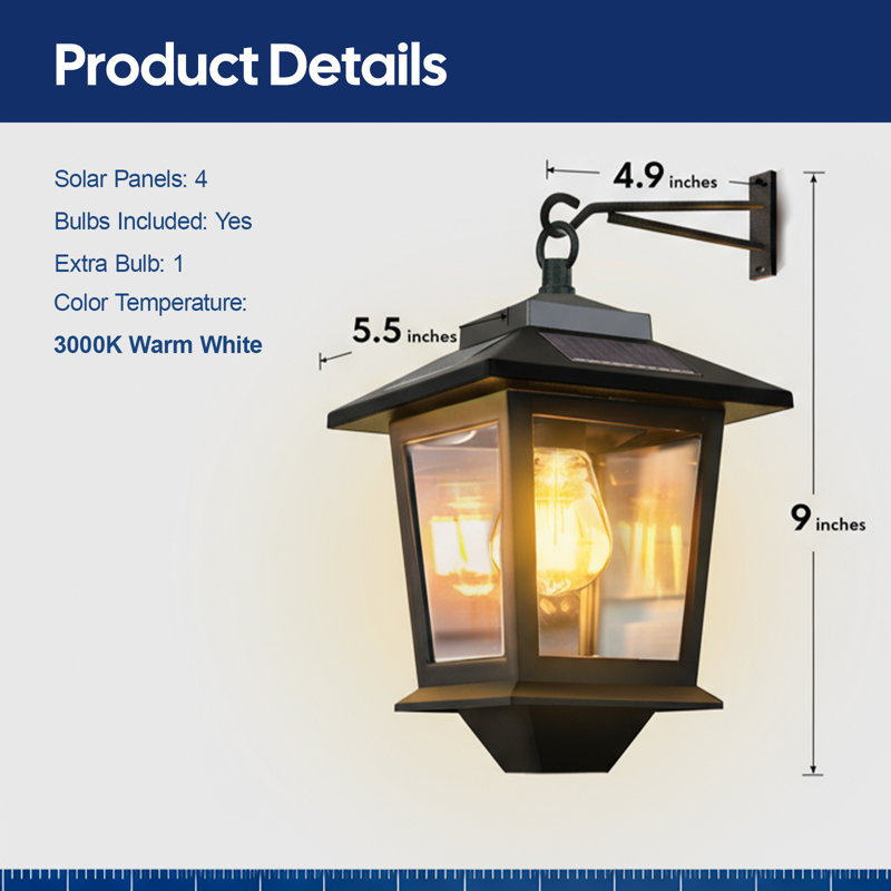 9'' Solar LED Wall Lanterns with Replaceable Bulbs and Dusk-to-Dawn Sensor (2-Pack)