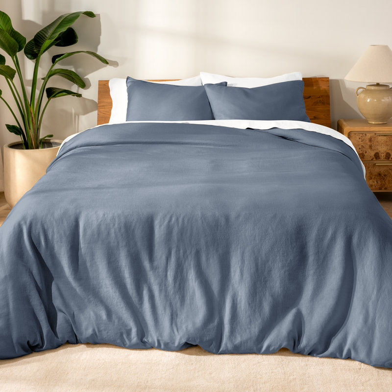Modern & Contemporary Linen Duvet Cover, Twin/Twin XL + 1 Standard Sham, Indigo