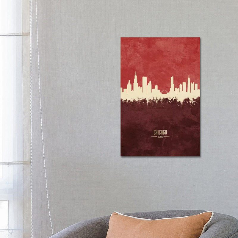 Chicago Illinois Skyline Burgandy by Michael Tompsett - 1 Piece Wrapped Canvas Wall Art, 66.04 cm H x 45.72 cm W x 3.175 cm D
