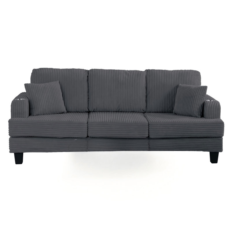 84" Modern 3-Seat Upholstered Square Arm Sofa with Cup Holders, Pockets, and USB Prots, Black