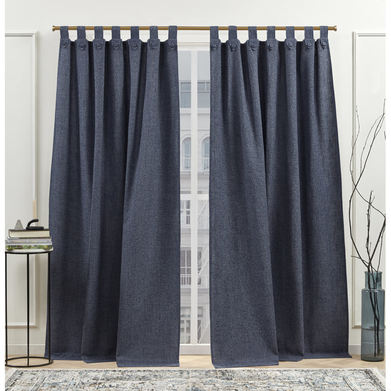 Nicole Miller New York Peterson Cotton Blend Tuxedo Tab Top Light Filtering Curtain Panels, Indigo, 54" W x 96" L