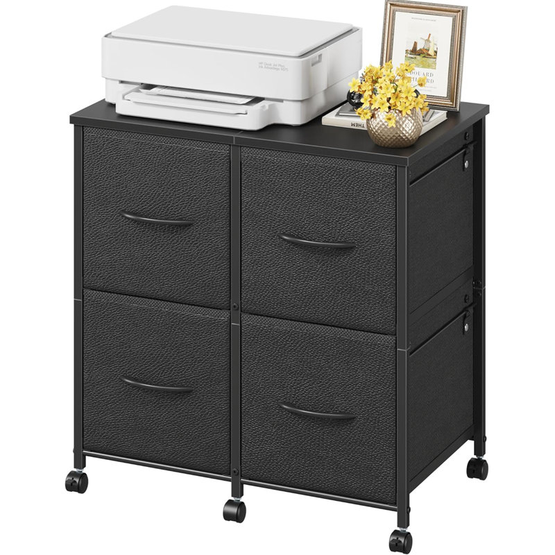 Black 4-Fabric-Drawer Lateral File Cabinet - Mobile Filing Cabinet (Printer Stand For Large Printers, Fits A4/Letter For Home Office)