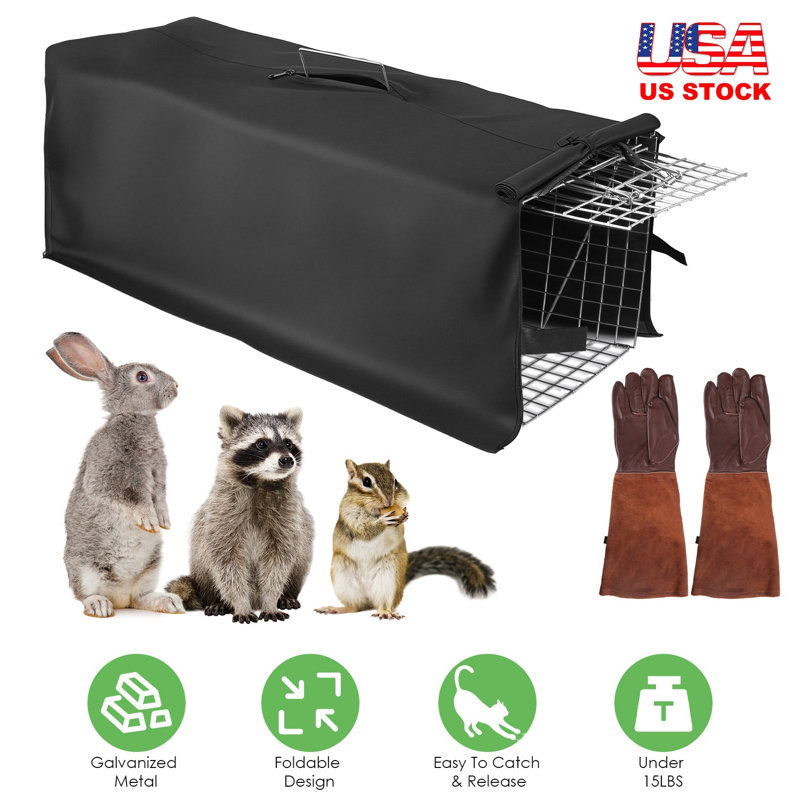 31x12x11 "Cage pliable pour animaux vivants avec couvercle imperméable et gants Humane, Argent