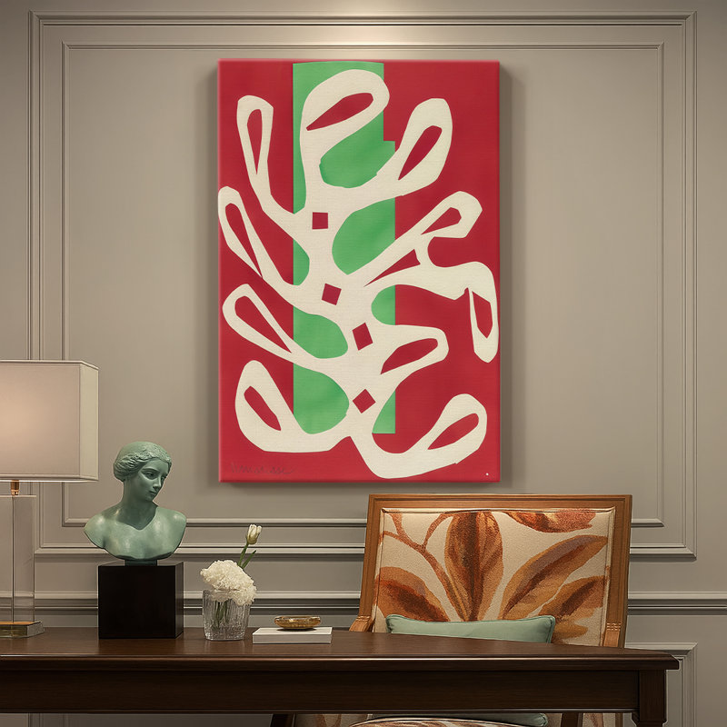 Algue blanche sur fond rouge et vert - Toile tendue avec châssis par Henri Matisse, 18 x 27