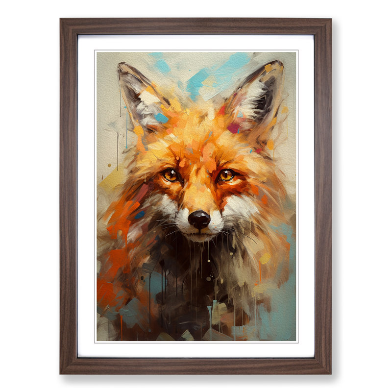 Fox Gestural Art - Framed Print, Walnut Framed, 64cm H x 46cm W