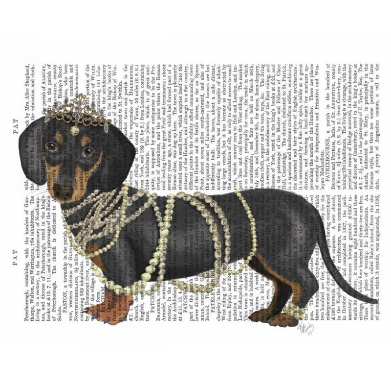 Art sur toile tendue Astoria Grand Fab Funky Gallery: Dachshund and Pearls, H 36 po x l 45 po