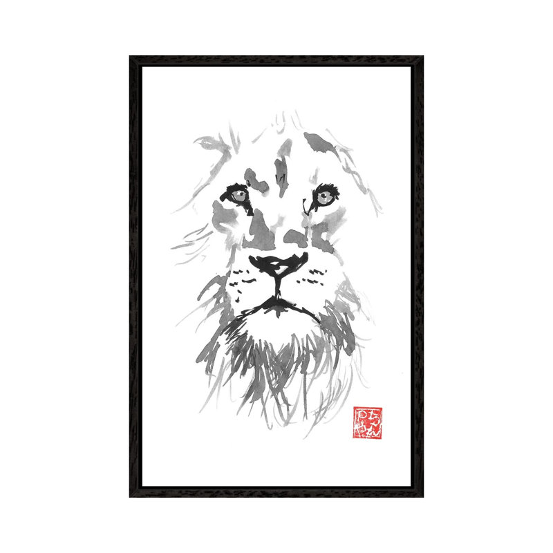 Lion In White by Péchane - Print on Canvas, Black Framed, 152.5 cm H x 101.5 cm W