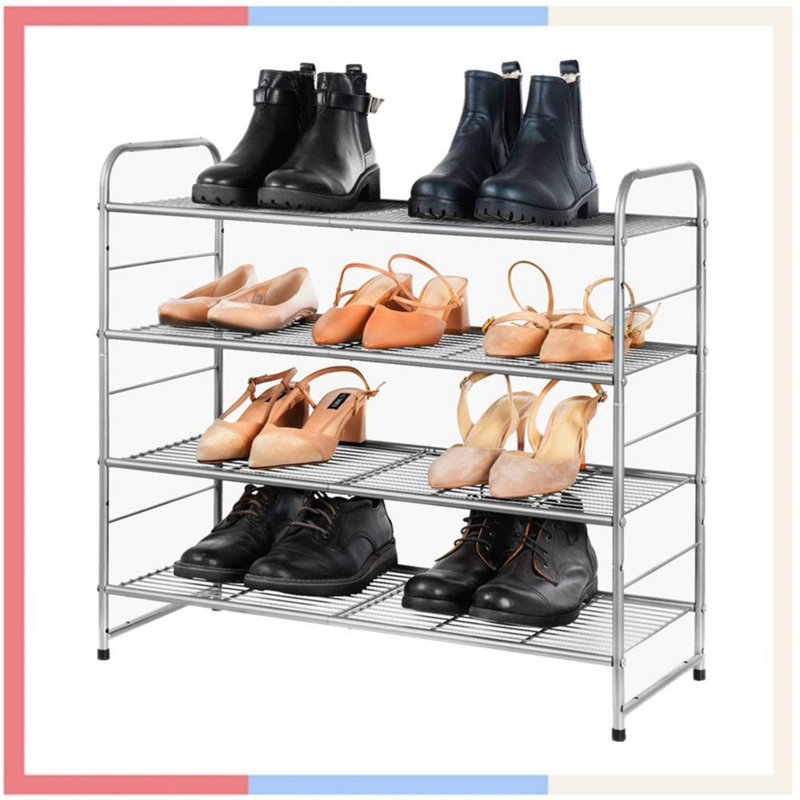 12 Pair Stackable Shoe Rack, Silver