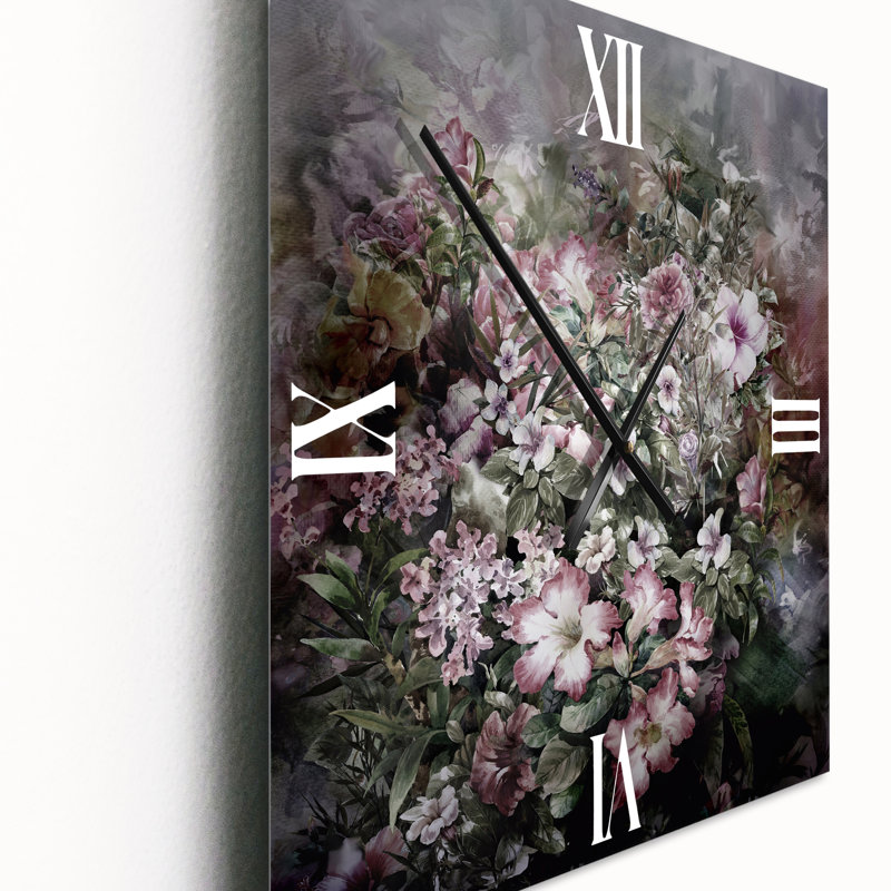Dessin rétro de fleurs IV - horloge murale rétro, Grand