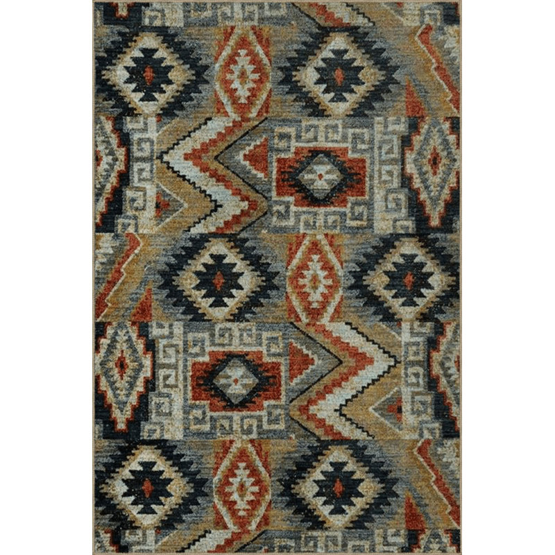 Tapis décoratif multicolore à motif traditionnel lavable à la machine, Carré 3 pi 3 po