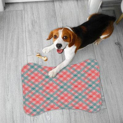 Pink Festive Stripes - 1 Piece Bone Shape Feeding Mat