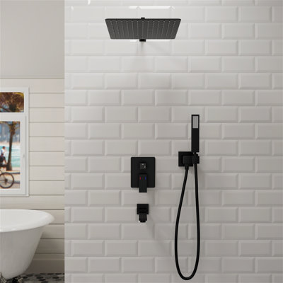 Shower & Tub Systems with 11.8"" Rain Head and High Pressure Handheld, Wall Mounted, Rough in-Valve -  Givingtree, XX-712HC-12MB