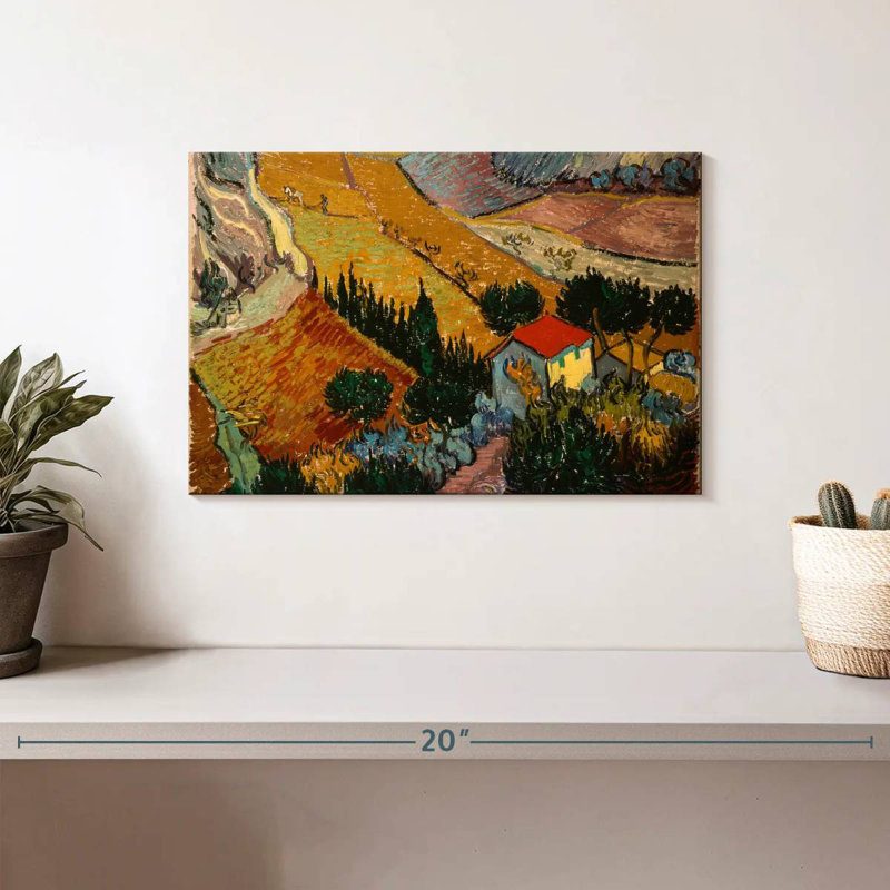 Alvord, paysage avec maison et laboureur, H 8 po x l 12 po