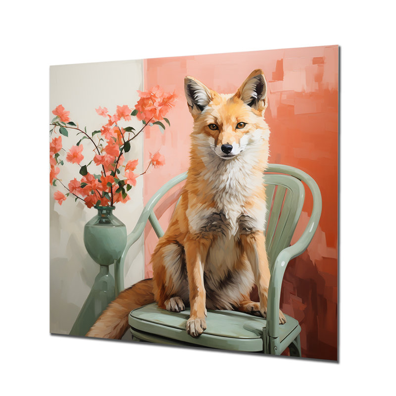 Portrait de renard orange et rose Blooms I, H 16 po x l 16 po x P 1 po