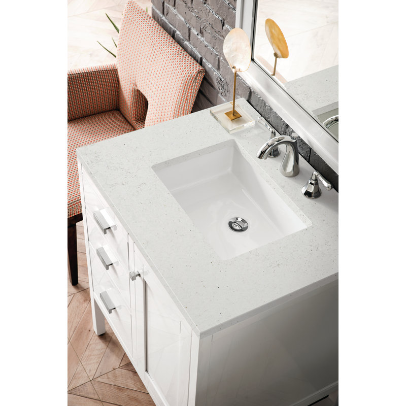Addison 30'' Single Bathroom Vanity with Engineered Quartz Top, Glossy White, 8" Widespread, Lime Delight
