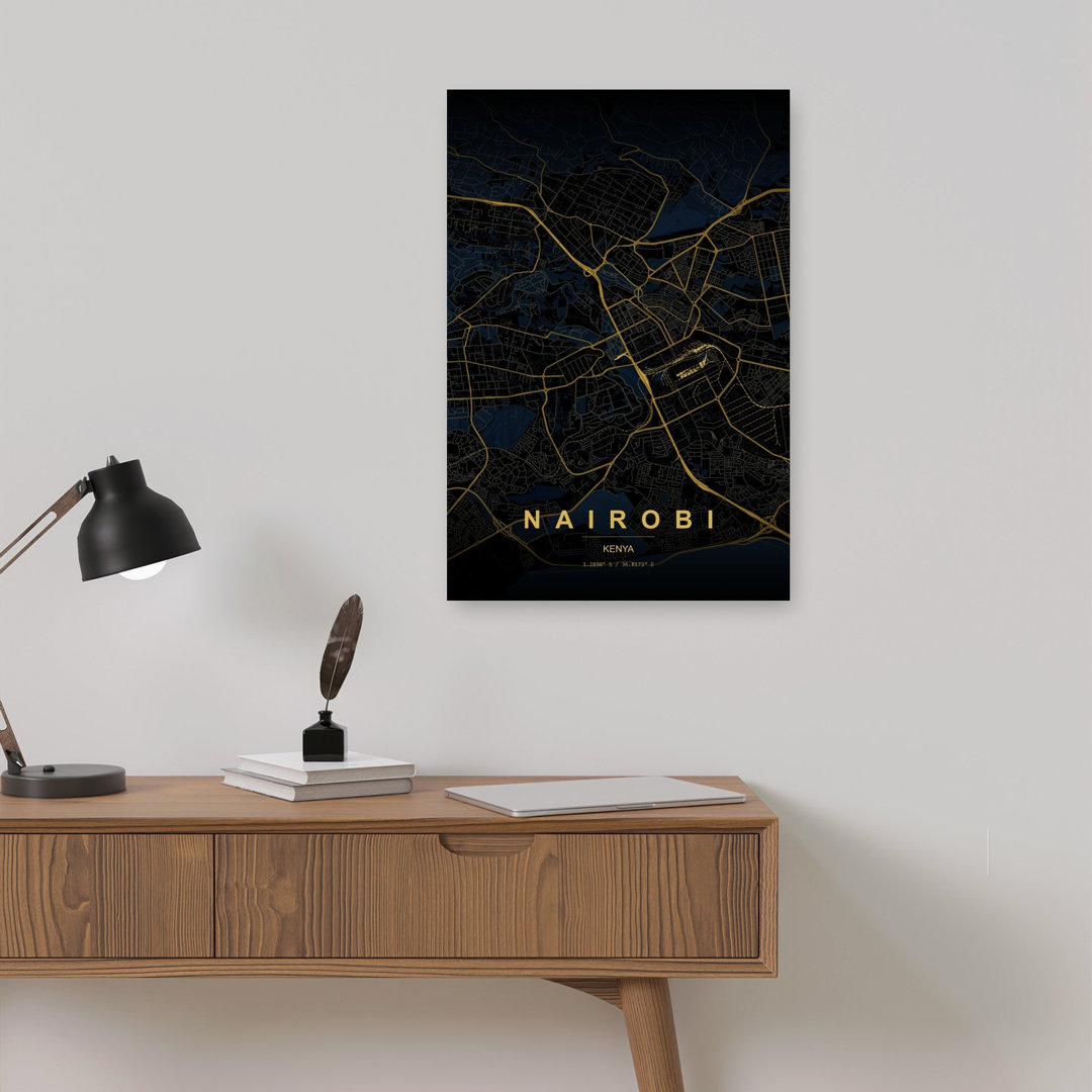 Golden Nairobi Map Minimalist Modern Abstract City Wall Art Print