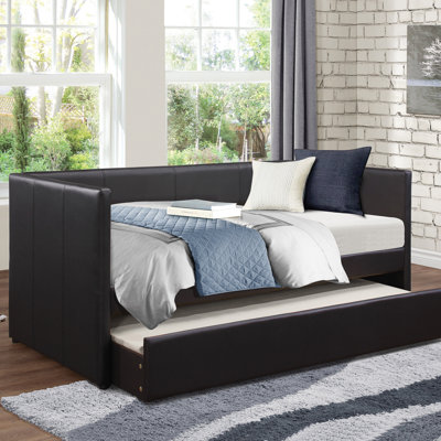 Faux Leather Upholstered Contemporary Daybed With Trundle Wooden Furniture 1Pc (Daybed)