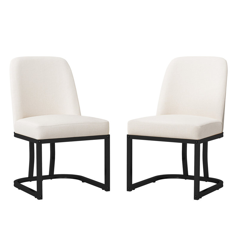 Chaises de salle à manger rembourrées avec pieds en métal, Beige, Noir mat