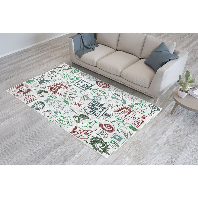 Tapis vert / blanc / brun, Rectangle 5 pi 2 po x 7 pi 6 po
