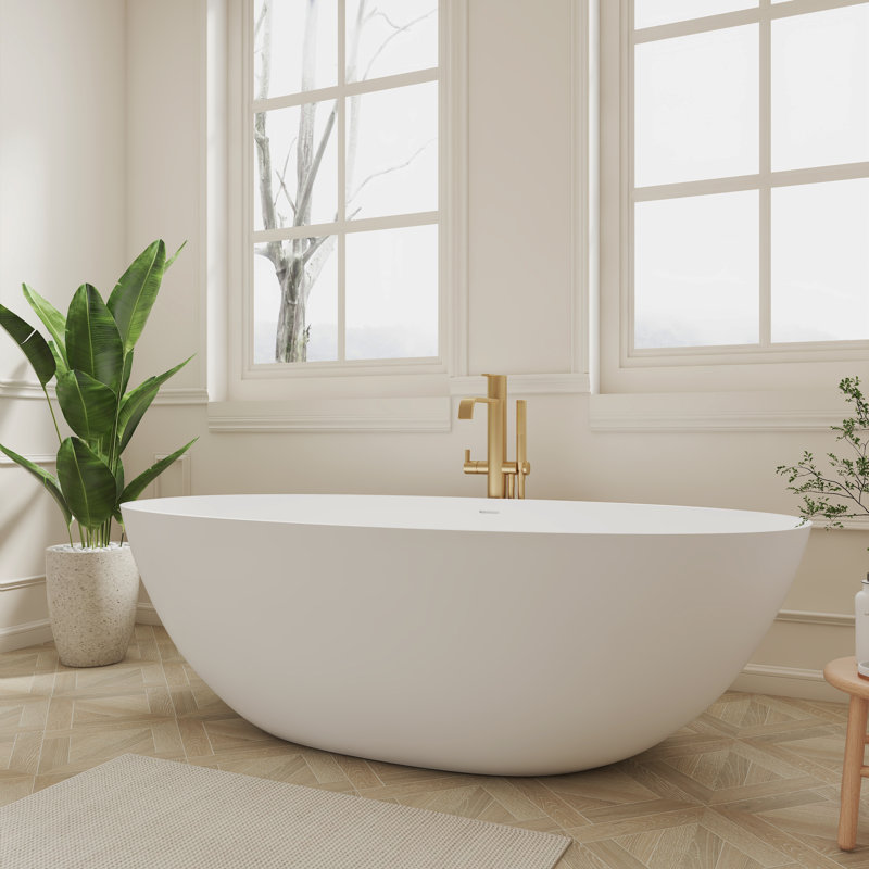 Baignoire îlot 180 x 89 cm en résine de pierre avec trop-plein et bonde rétractable, Blanc