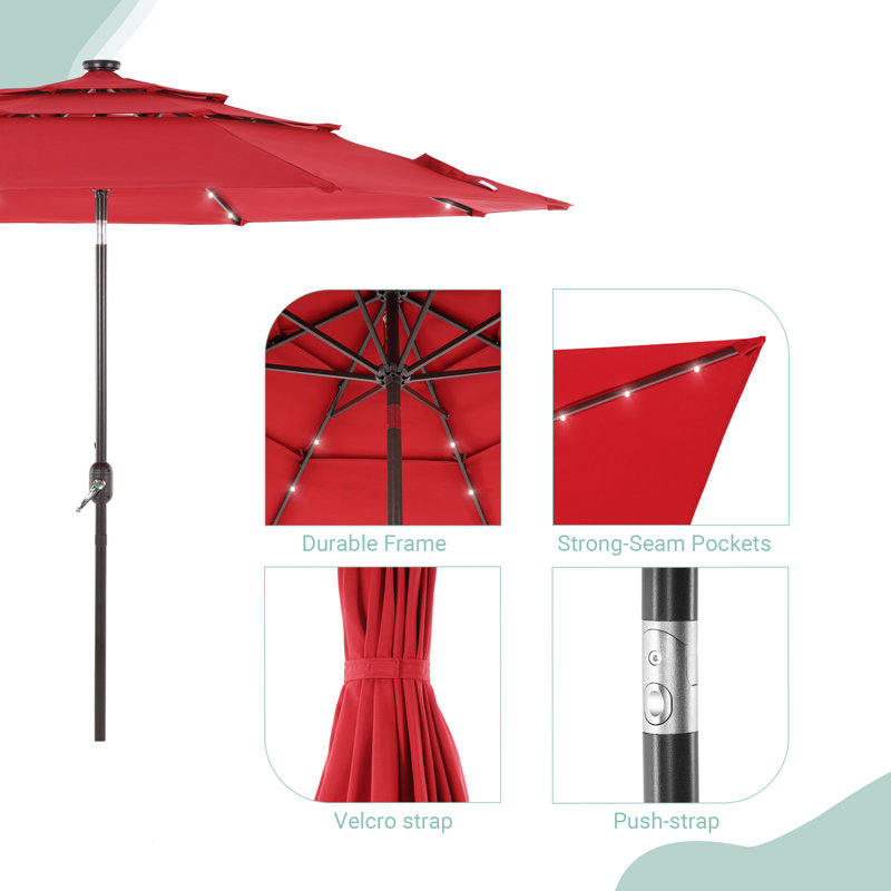 Parasol rond 10 'Ruthy, Tissu rouge chili