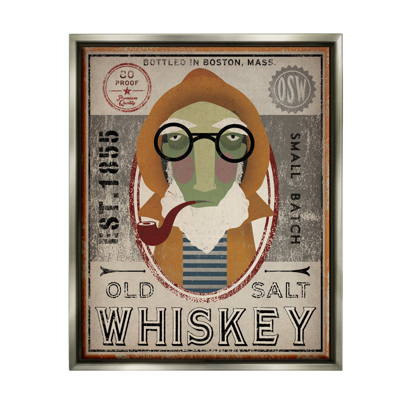 «Vintage Whiskey Logo Sign» par Ryan Fowler - impression sur toile, H 21 po x l 17 po x P 1,7 po, Cadre flottant gris lustré