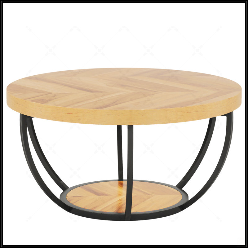 Table basse ronde, Bois naturel, Noir