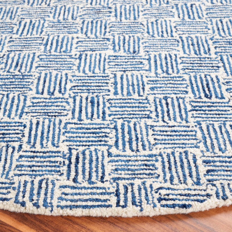 Tapis bleu marine / ivoire Micro-Loop 537, Rond 5 pi