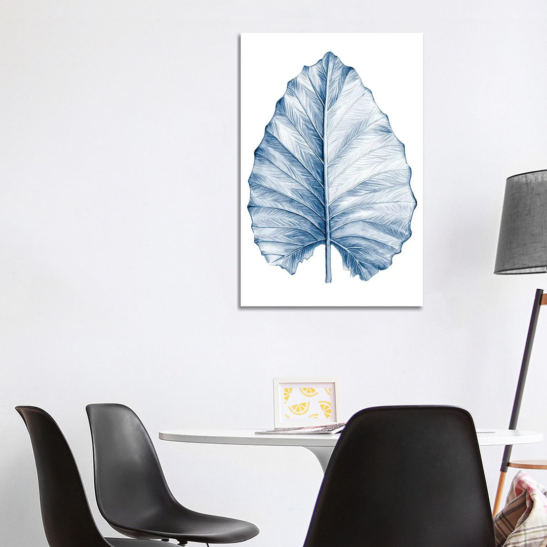 Indigo Tropical Leaves III by Megan Meagher - Wrapped Canvas Print