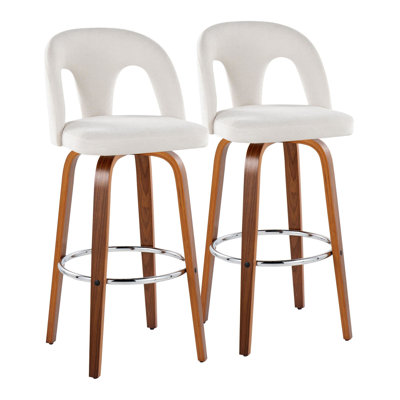 Ava Upholstered Contemporary Fixed-Height Stool With Swivel In Glazed Wood With Round Metal Footrest By Lumisource - Set Of 2