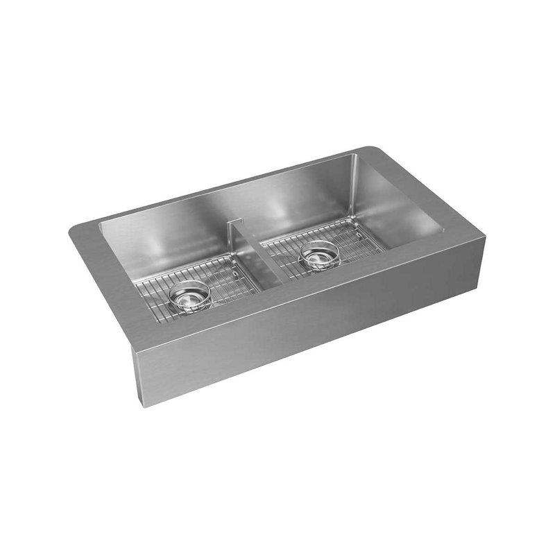 Elkay Crosstown 36" Satin Stainless Steel Double Bowl Farmhouse Sink Kit