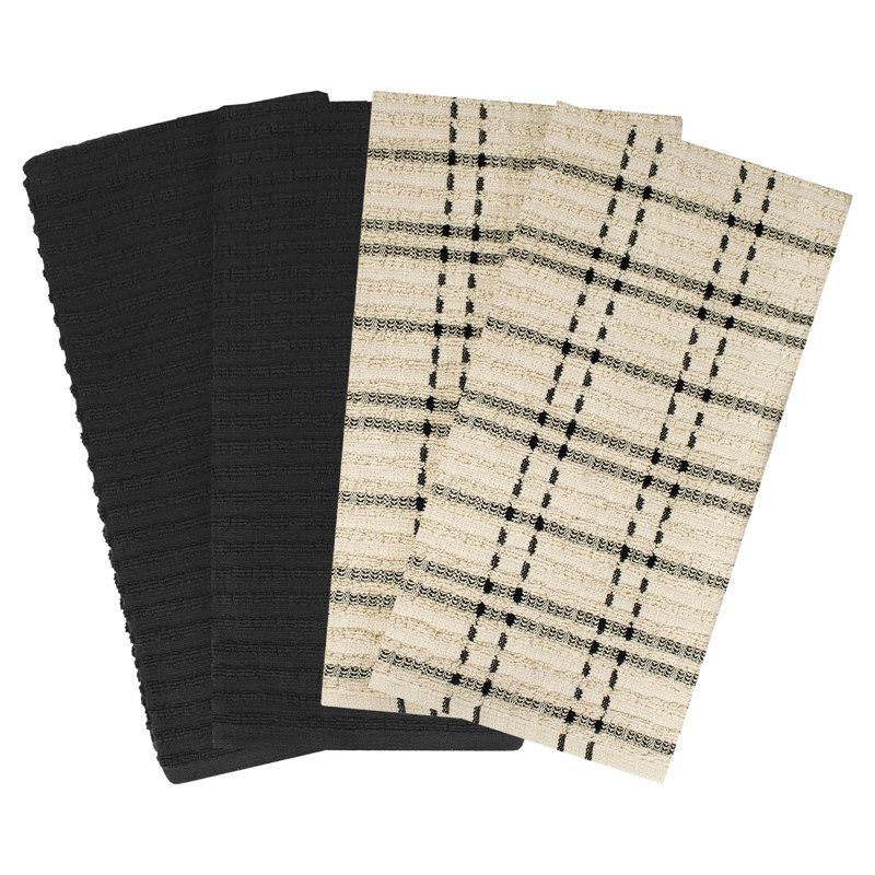 Royale Solid and Coordinate Kitchen Towel Set, Black